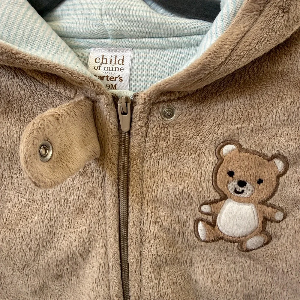Carter's Baby Hooded Bunting Snow Suit Plush Pram Zip Soft Light Brown 6-9Months